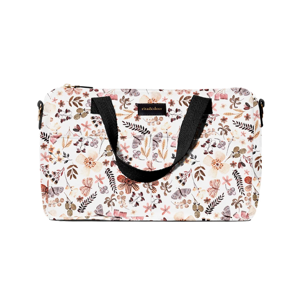 green forest stroller bag Chester in green color with floral print Rita and Deer