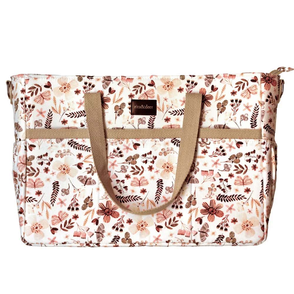 bolso-carro-gemelar-butterfly-flores-rita-and-deer bolso gemelar green forest rita and deer con estampado de flores y fondo color verde