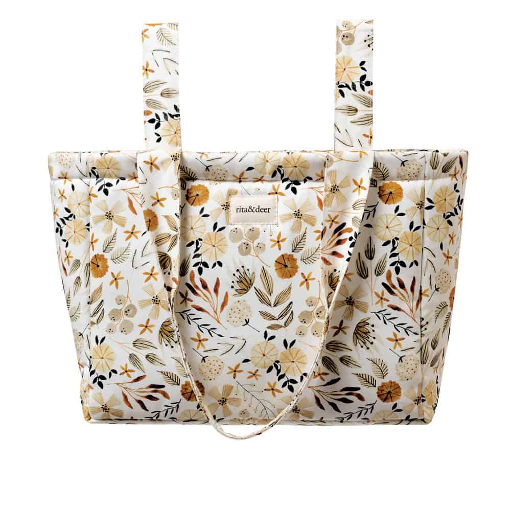 bolso-carro-bebe-panera-mum-bloom-detalle-rita-and-deer bolso carro bebé panera estampado bloom rita and deer