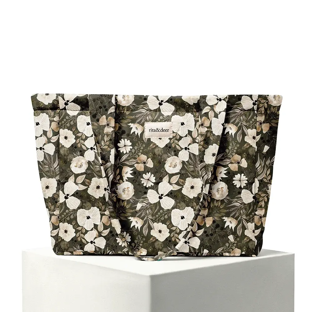 bolso de carro mum green forest color verde oscuro estampado flores