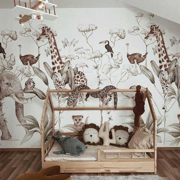 decorar habitaciones infantiles con animales como jirafa, tigres y elefantes en vinilos de pared