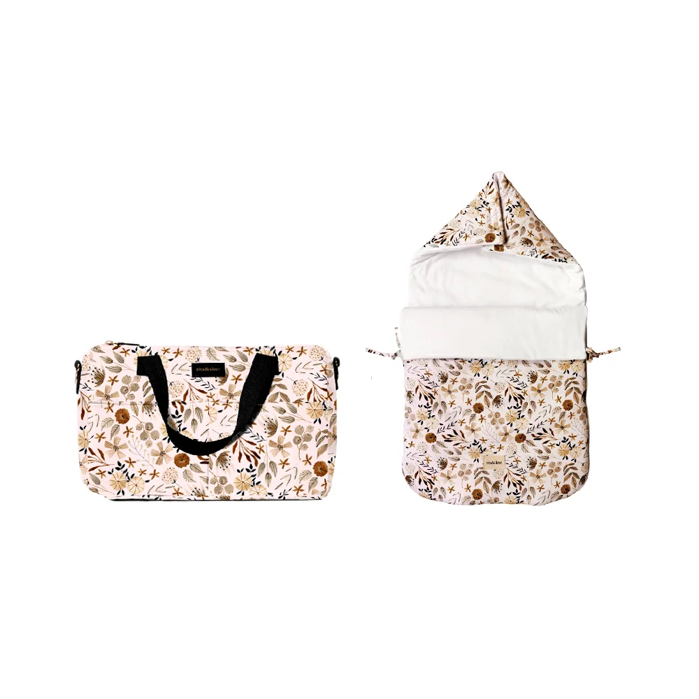 bolso carro bebé chester bloom con saco de capazo estampado de flores a conjunto