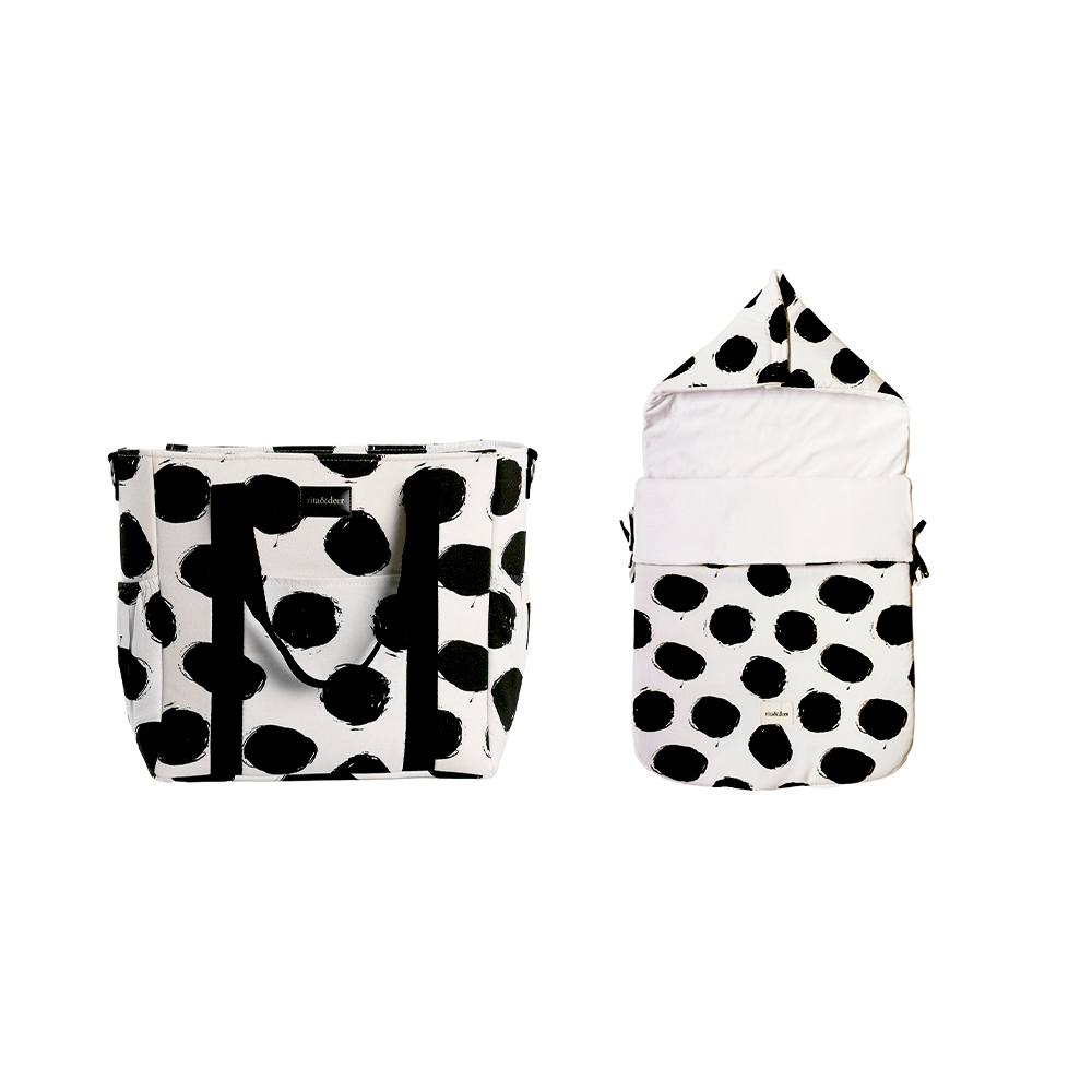 pack bolso para carro más saco capazo bubble dots