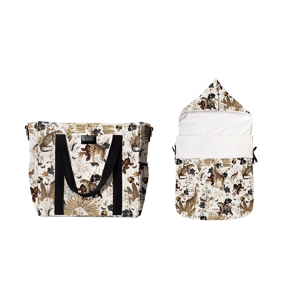 bolso carro bebé más saco capazo bebé luxor estampado jirafas y leopardos