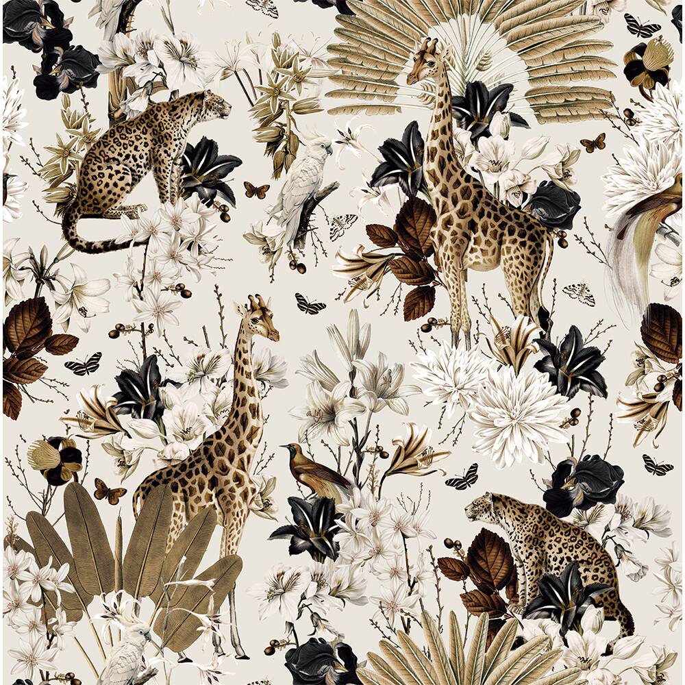 colchoneta universal estampada de animales, en colores marrones y beige.