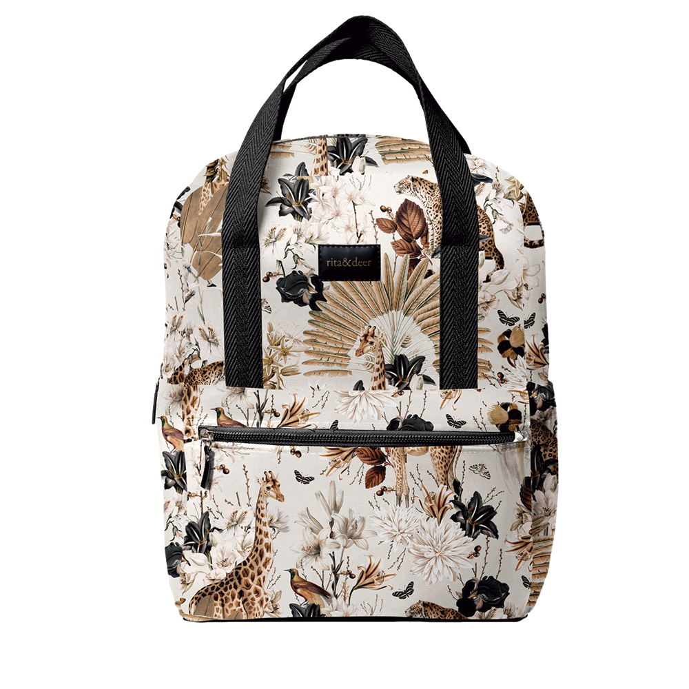 mochila carro bebe animales jirafas leopardos con cinta negra original y diferente para carro de bebé