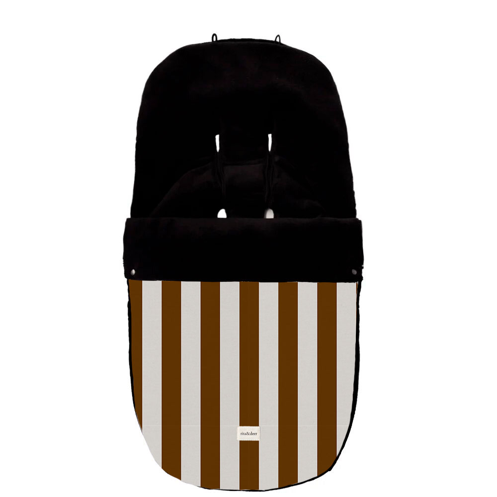 saco carro bebé de invierno o saco silla paseo bebé de invierno con estampado rayas caramel de la nueva colección striped de rita&deer, fabrico con coralina en el interior extra calentita para el bebé